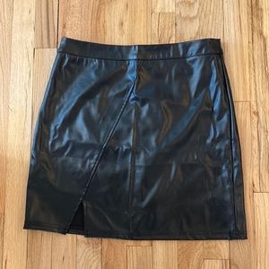 Black high waisted leather skirt.
